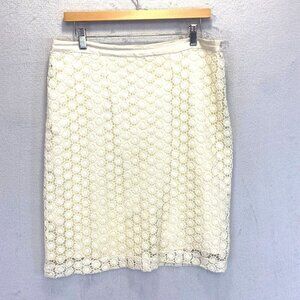 Karen Kane Lace Crochet Skirt Womens 12 Cream Pencil Lined Classy Knee Modest